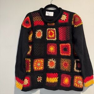 Hand Knit for The Limited Crochet Sweater Roll Neck Boho Whimsical M